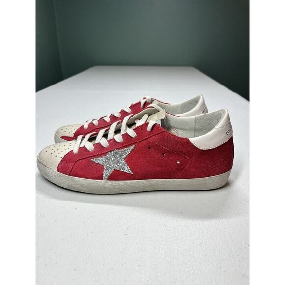 Golden Goose Super Star Red Suede Gliter Star Sneaker Trainers Size 45 Mens 12 - Picture 1 of 11